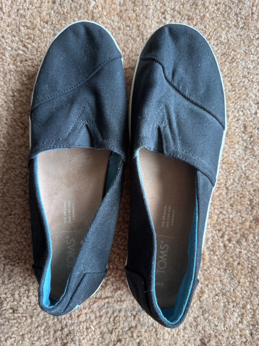 Toms Black Canvas Slip-On Loafers with Teal Lining